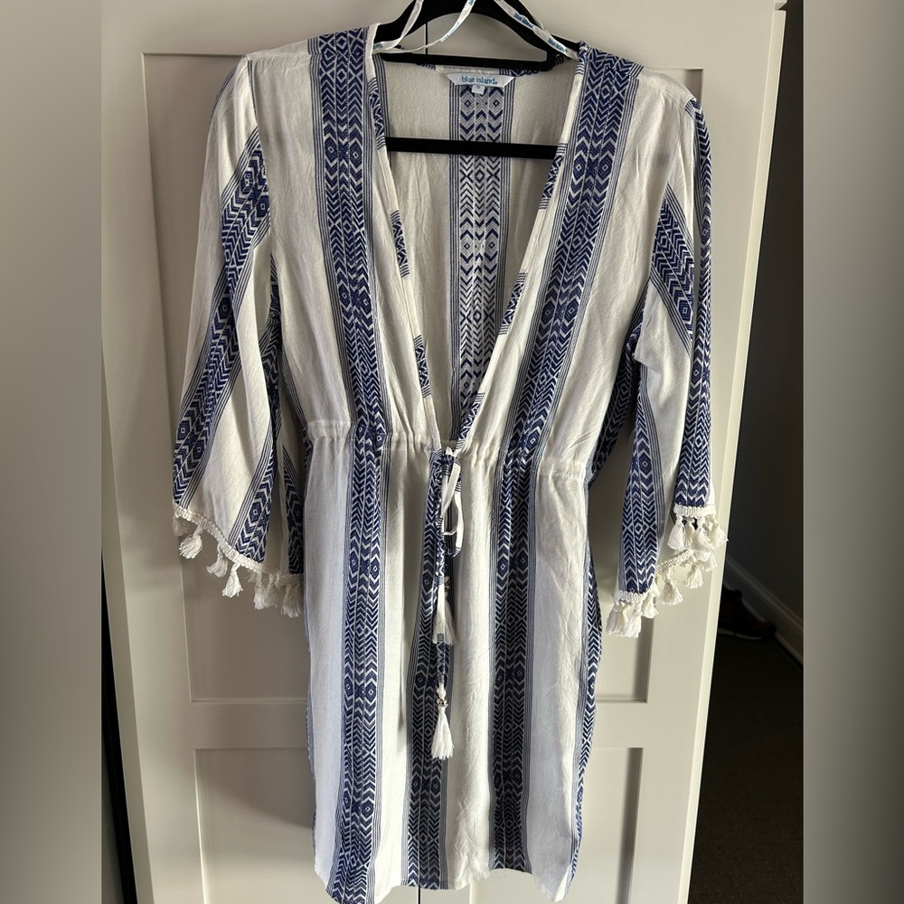 Blue Island Navy and White Geometric pool/beach coverup